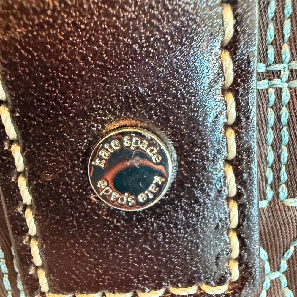 Vintage Kate Spade Dot Noel Baguette Round Shoulder Bag in Brown and Teal - Picture 11 of 12